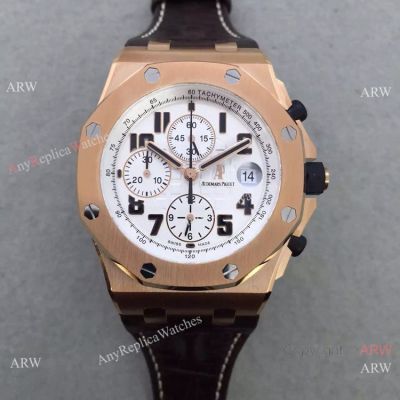 Swiss 3126 Audemars Piguet Rose Gold White Dial Leather Copy Watch